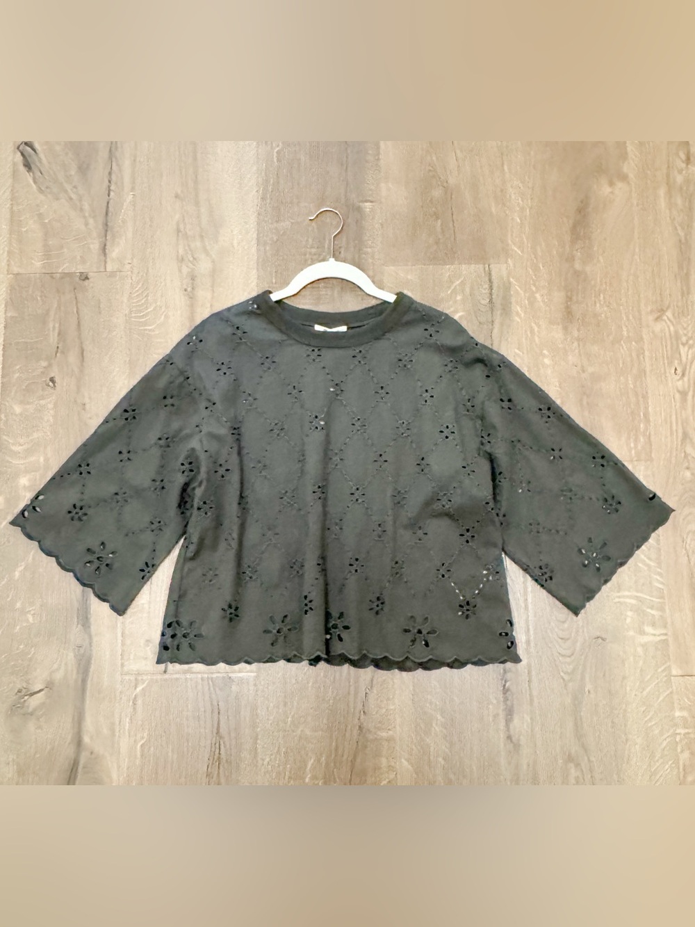 NWT MADEWELL GREEN OLIVE EYELET TEE SMALL